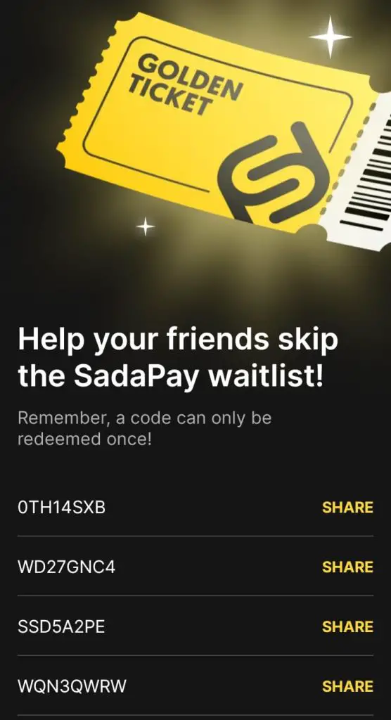 SadaPay Golden Ticket Free Codes
