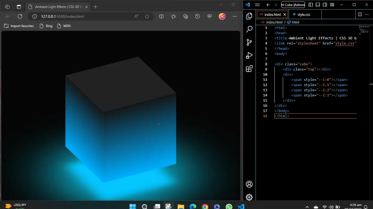 CSS 3D Glowing Animated Cube