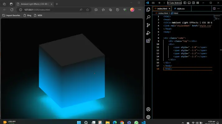 CSS 3D Glowing Animated Cube