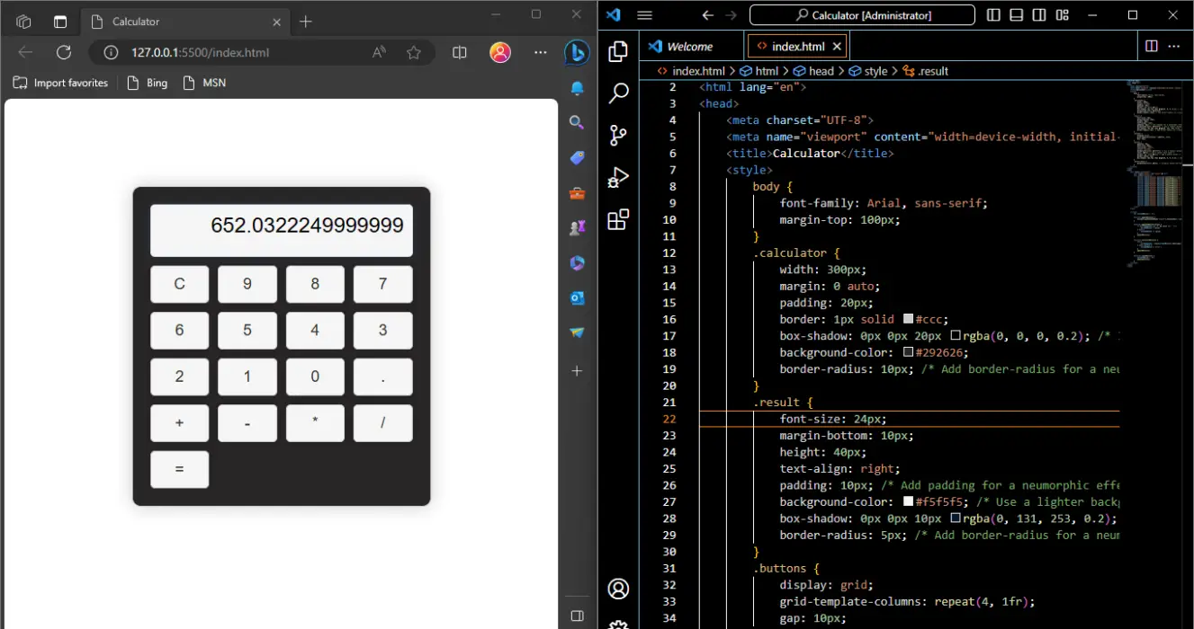 Calculator Using Html, CSS, Javascript