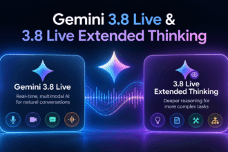 Gemini 3.8 Live and Gemini 3.8 Live Extended Thinking comparison banner showing real-time multimodal AI and deeper reasoning capabilities.
